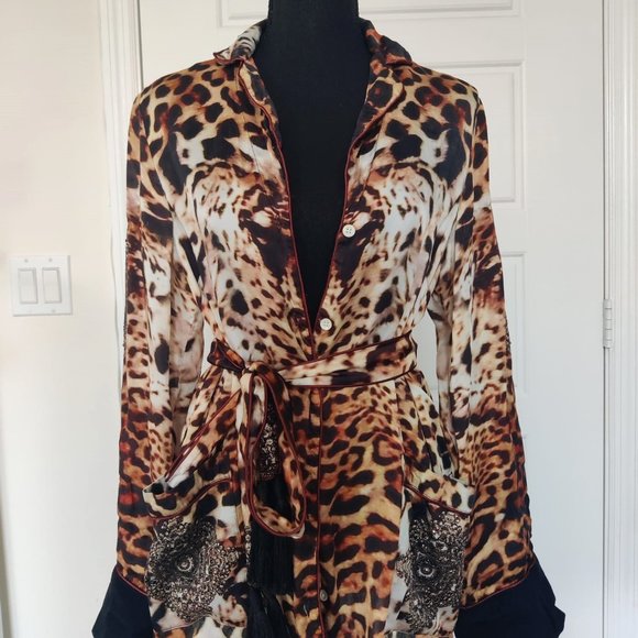 Shahida Parides Silk leopard jacket with belt - size S/M - Picture 2 of 8